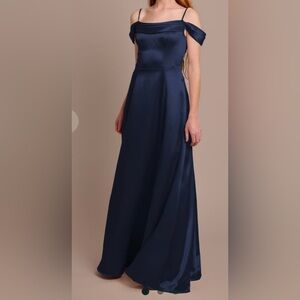David’s Bridal Luxe Charmeuse Off-the-Shoulder Dress - Marine Color - Bridesmaid